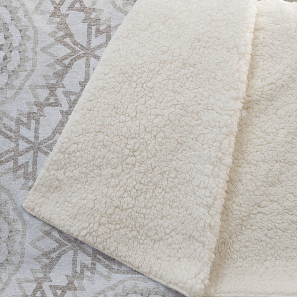 Premium Machine Washable ASB619 Ivory 50" x 70" Sherpa Throw Blanket. Picture 2