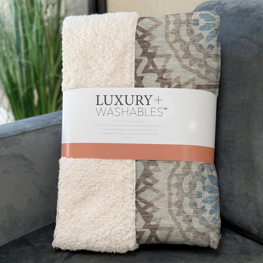 Premium Machine Washable ASB619 Khaki 50" x 70" Sherpa Throw Blanket. Picture 3