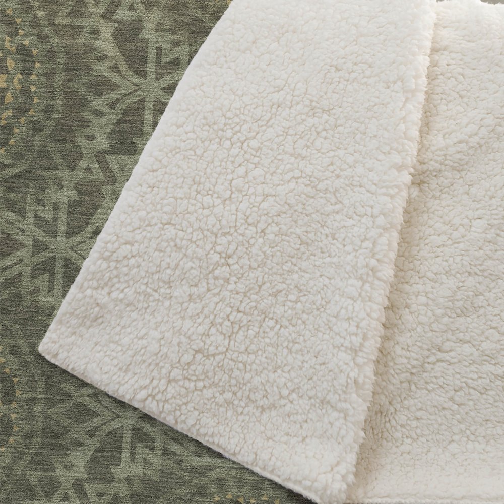 Premium Machine Washable ASB619 Olive 50" x 70" Sherpa Throw Blanket. Picture 2