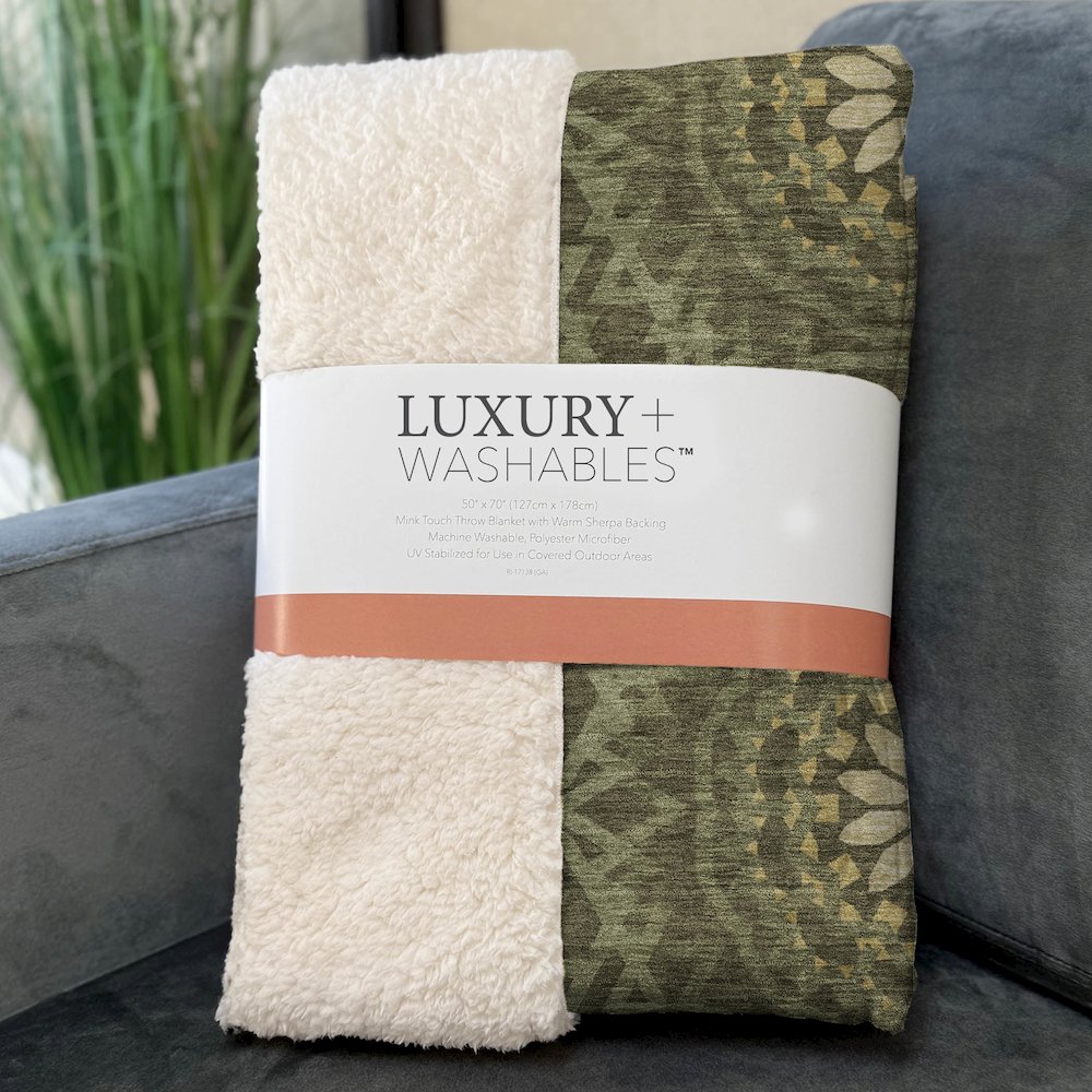 Premium Machine Washable ASB619 Olive 50" x 70" Sherpa Throw Blanket. Picture 3