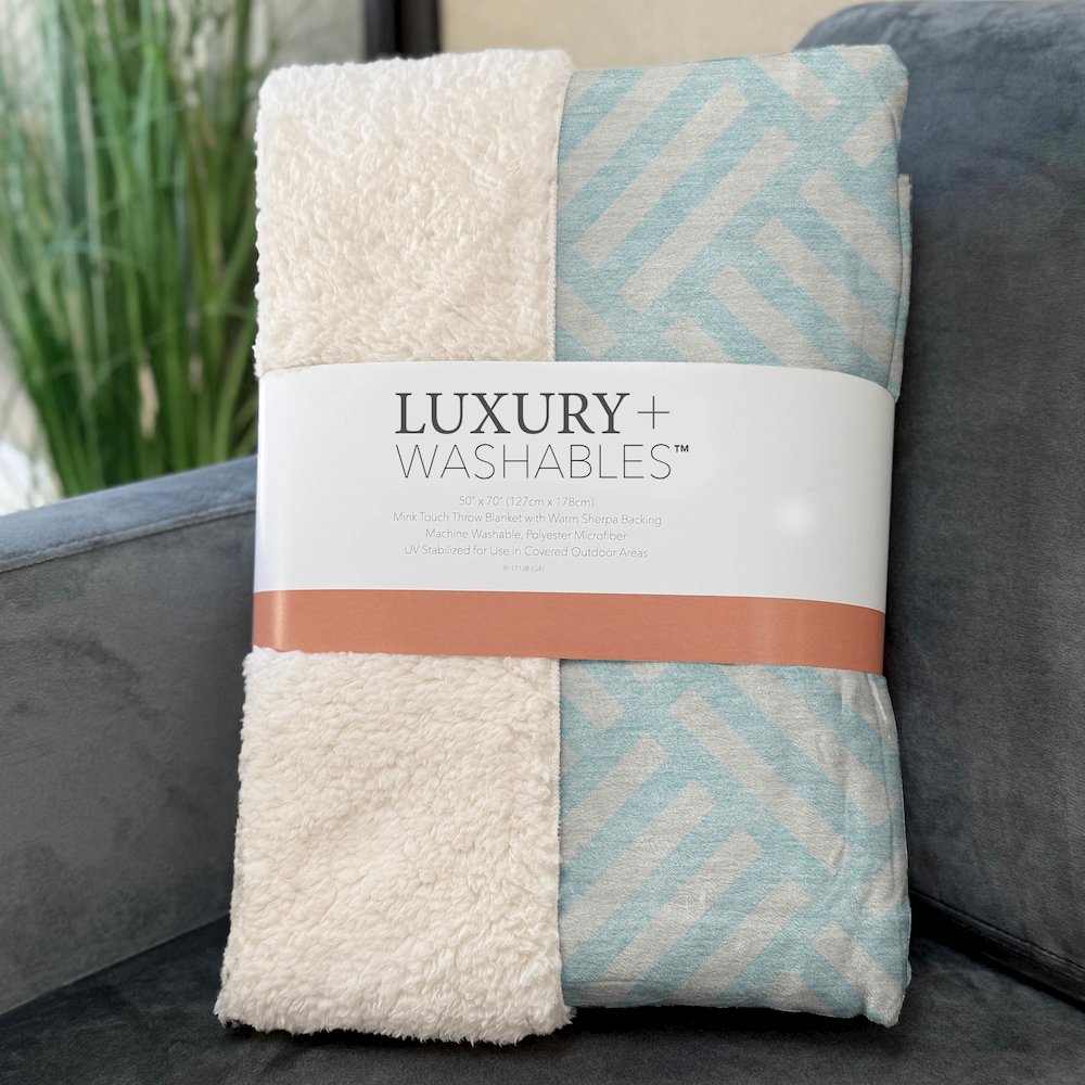 Premium Machine Washable ASB620 Aqua 50" x 70" Sherpa Throw Blanket. Picture 3