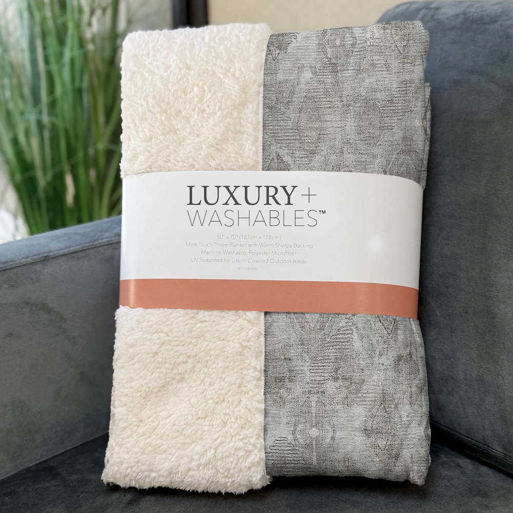 Premium Machine Washable ASB622 Silver 50" x 70" Sherpa Throw Blanket. Picture 3