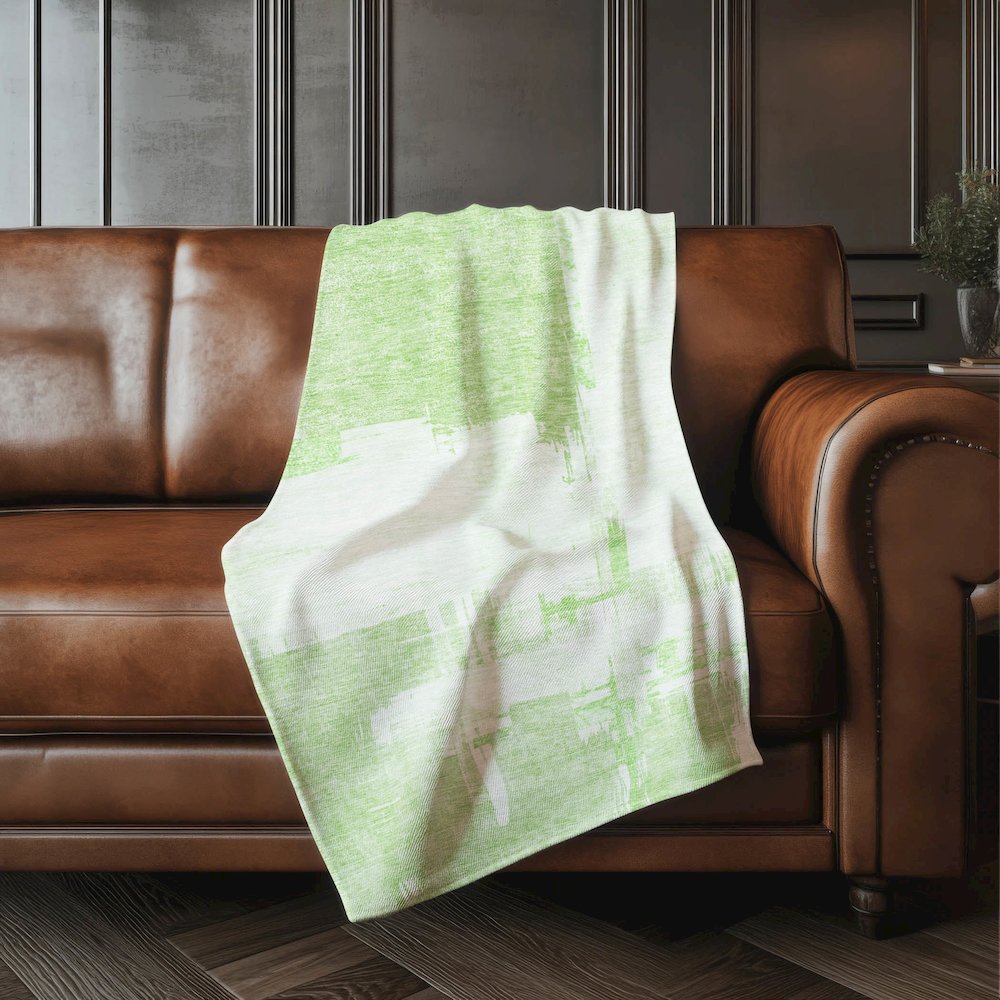 Premium Machine Washable ASB624 Green 50" x 70" Sherpa Throw Blanket. Picture 4