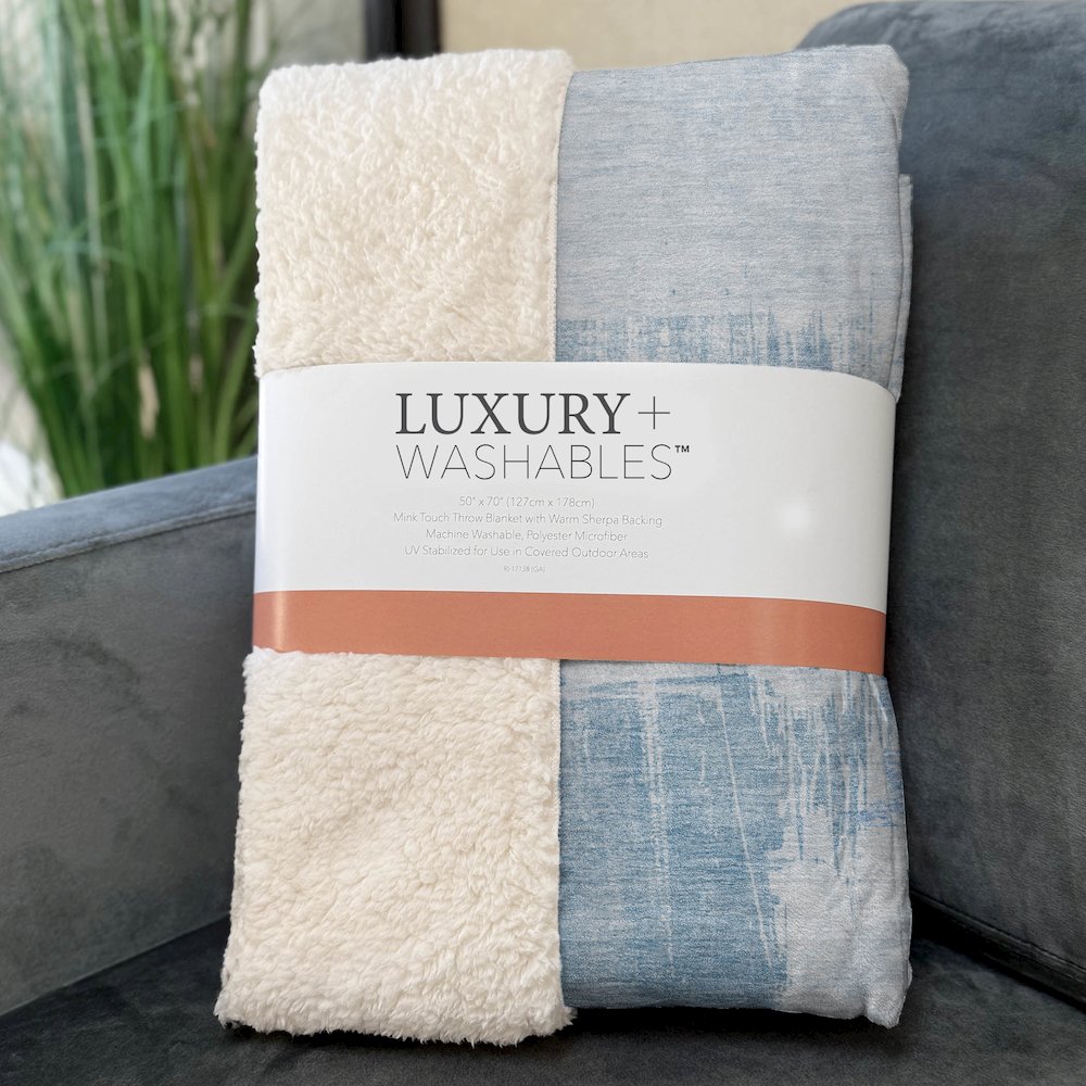 Premium Machine Washable ASB624 Sky 50" x 70" Sherpa Throw Blanket. Picture 3