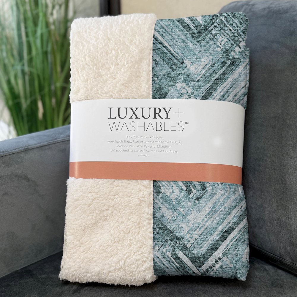 Premium Machine Washable ASB630 Teal 50" x 70" Sherpa Throw Blanket. Picture 3