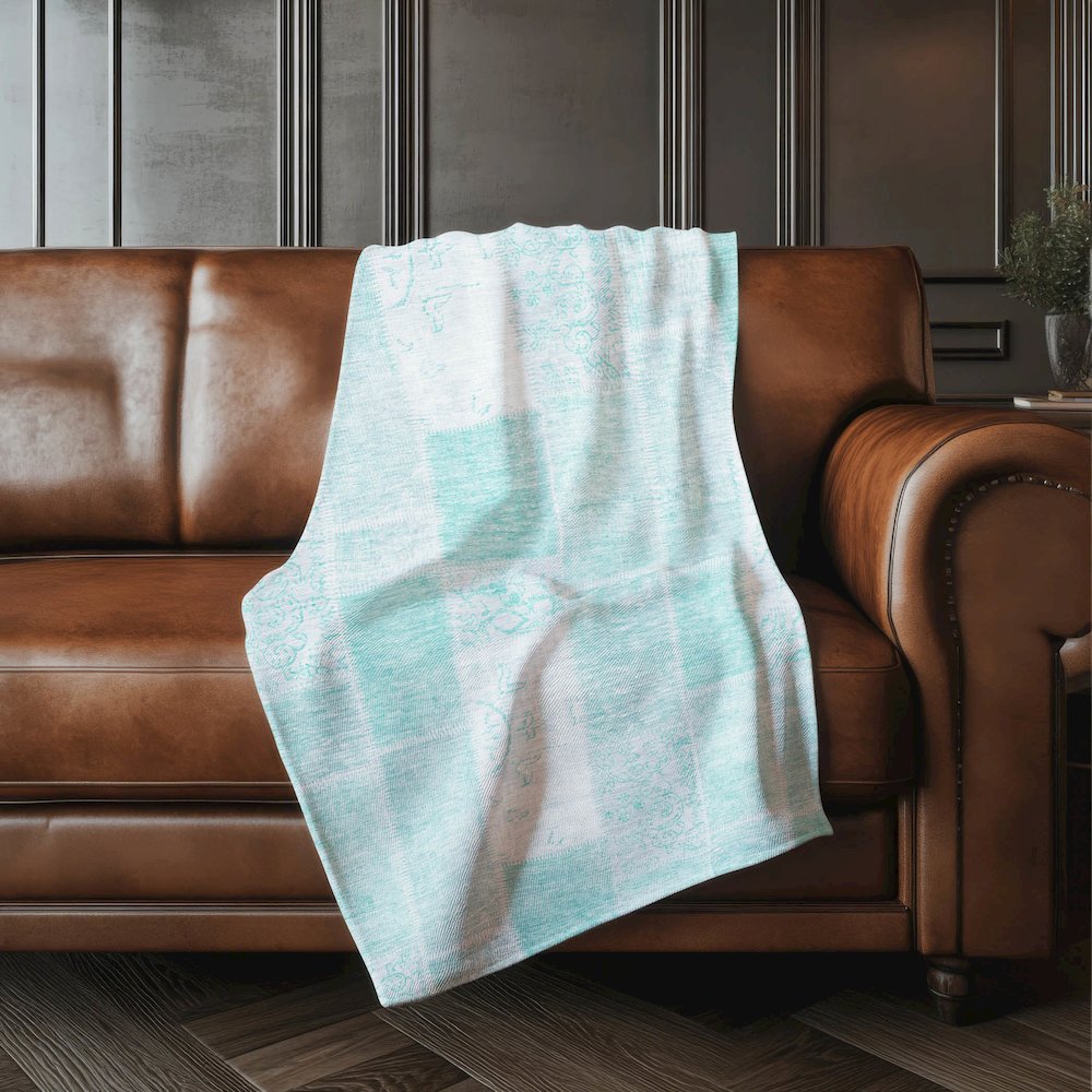Premium Machine Washable ASB631 Aqua 50" x 70" Sherpa Throw Blanket. Picture 4