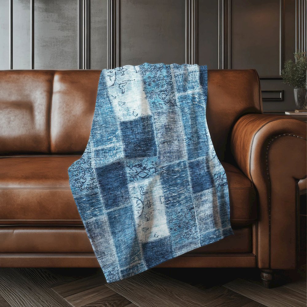 Premium Machine Washable ASB631 Blue 50" x 70" Sherpa Throw Blanket. Picture 4