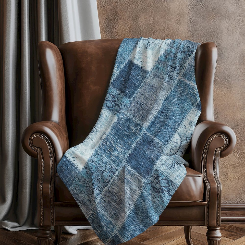 Premium Machine Washable ASB631 Blue 50" x 70" Sherpa Throw Blanket. Picture 5