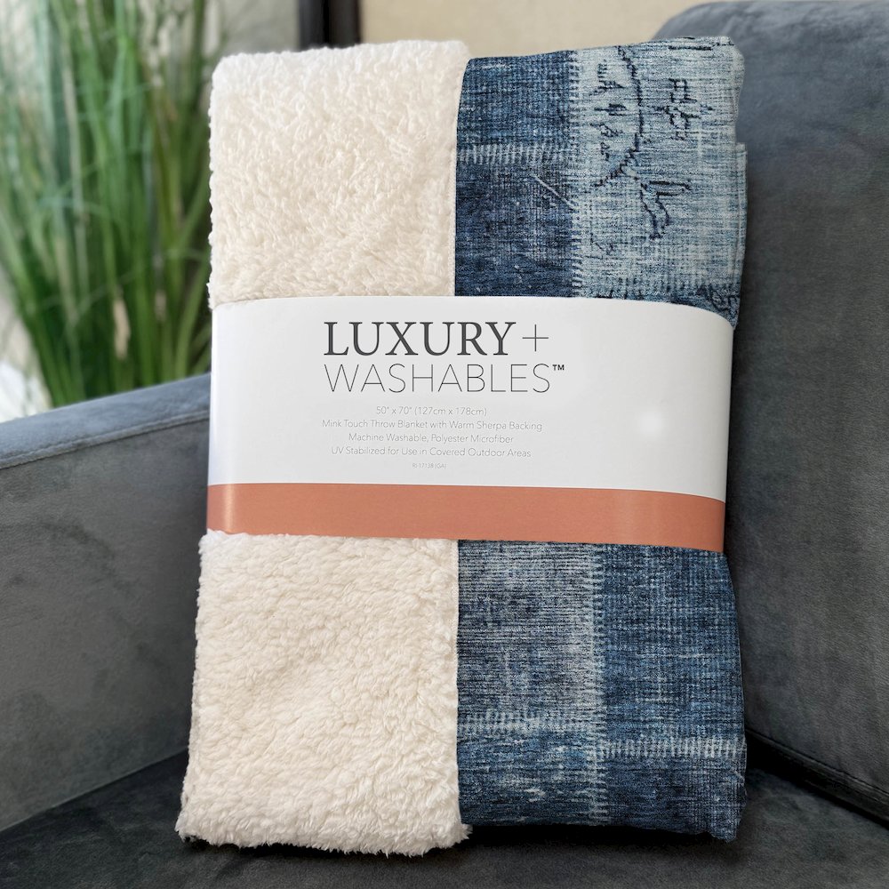 Premium Machine Washable ASB631 Blue 50" x 70" Sherpa Throw Blanket. Picture 3