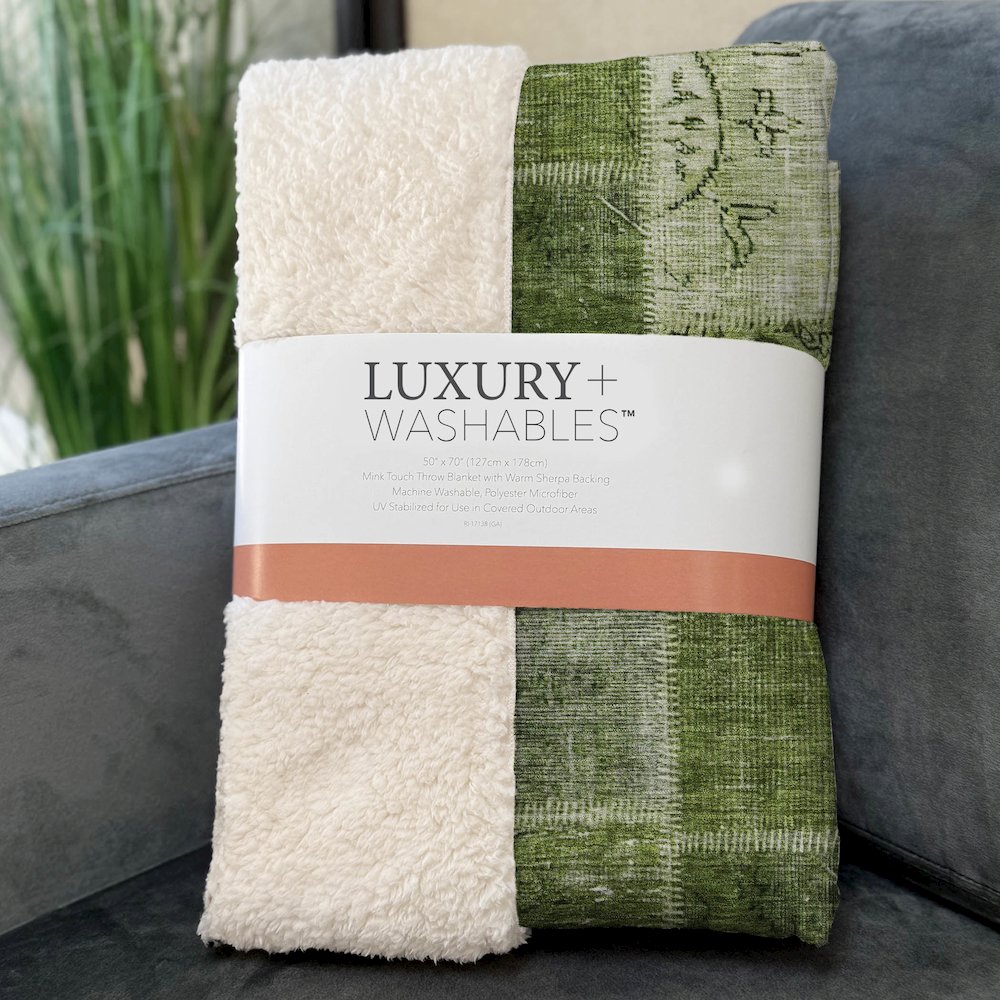 Premium Machine Washable ASB631 Olive 50" x 70" Sherpa Throw Blanket. Picture 3