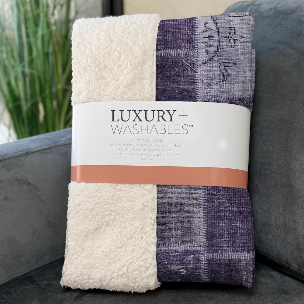 Premium Machine Washable ASB631 Purple 50" x 70" Sherpa Throw Blanket. Picture 3