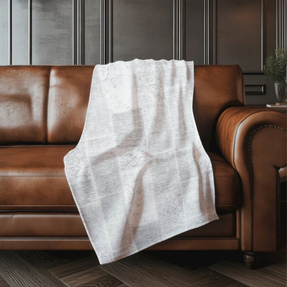 Premium Machine Washable ASB631 Silver 50" x 70" Sherpa Throw Blanket. Picture 4