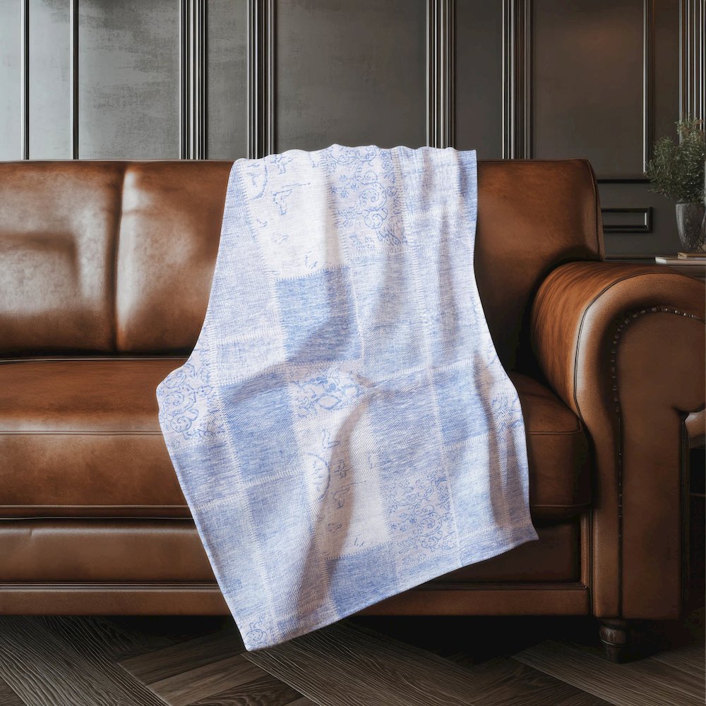 Premium Machine Washable ASB631 Sky 50" x 70" Sherpa Throw Blanket. Picture 4