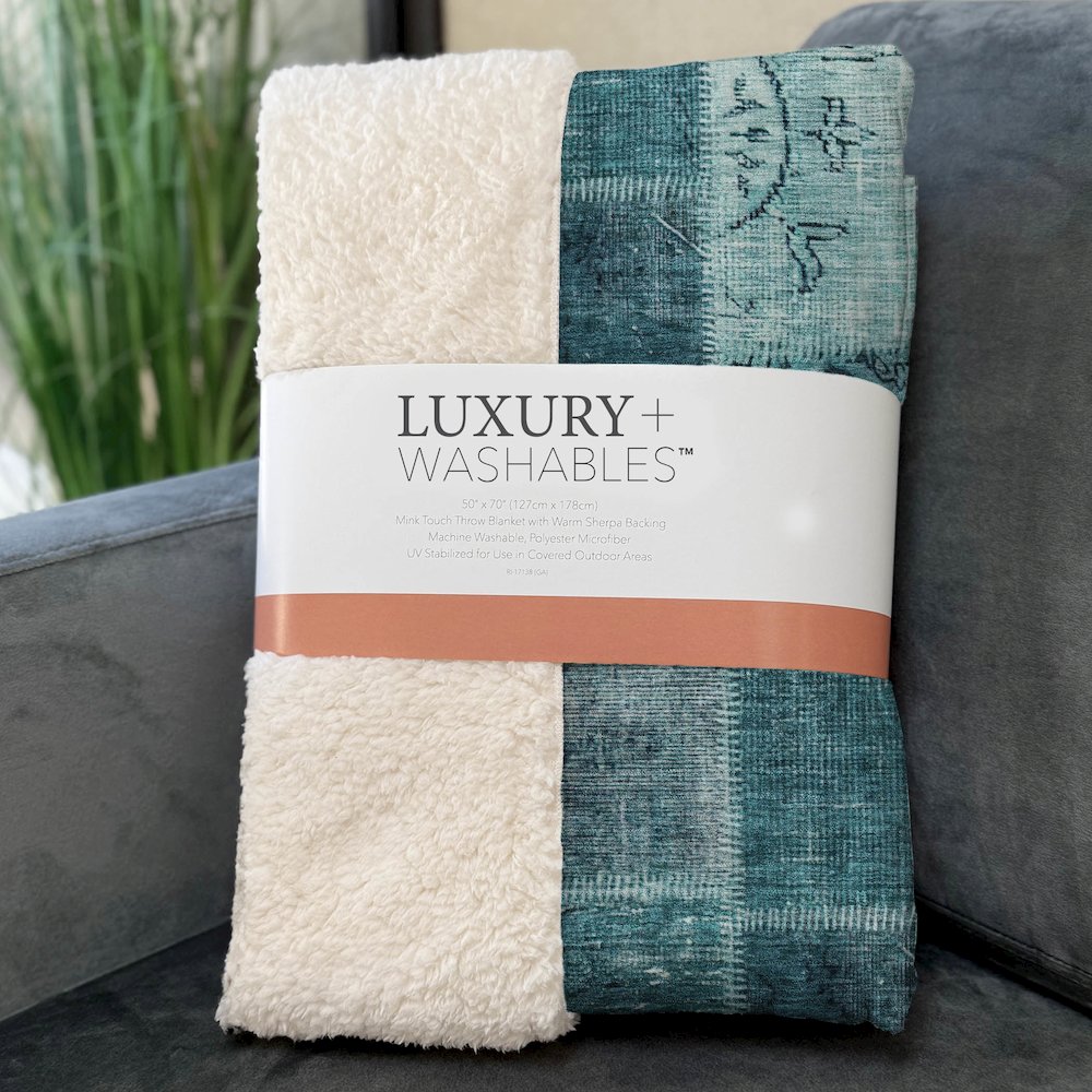 Premium Machine Washable ASB631 Teal 50" x 70" Sherpa Throw Blanket. Picture 3
