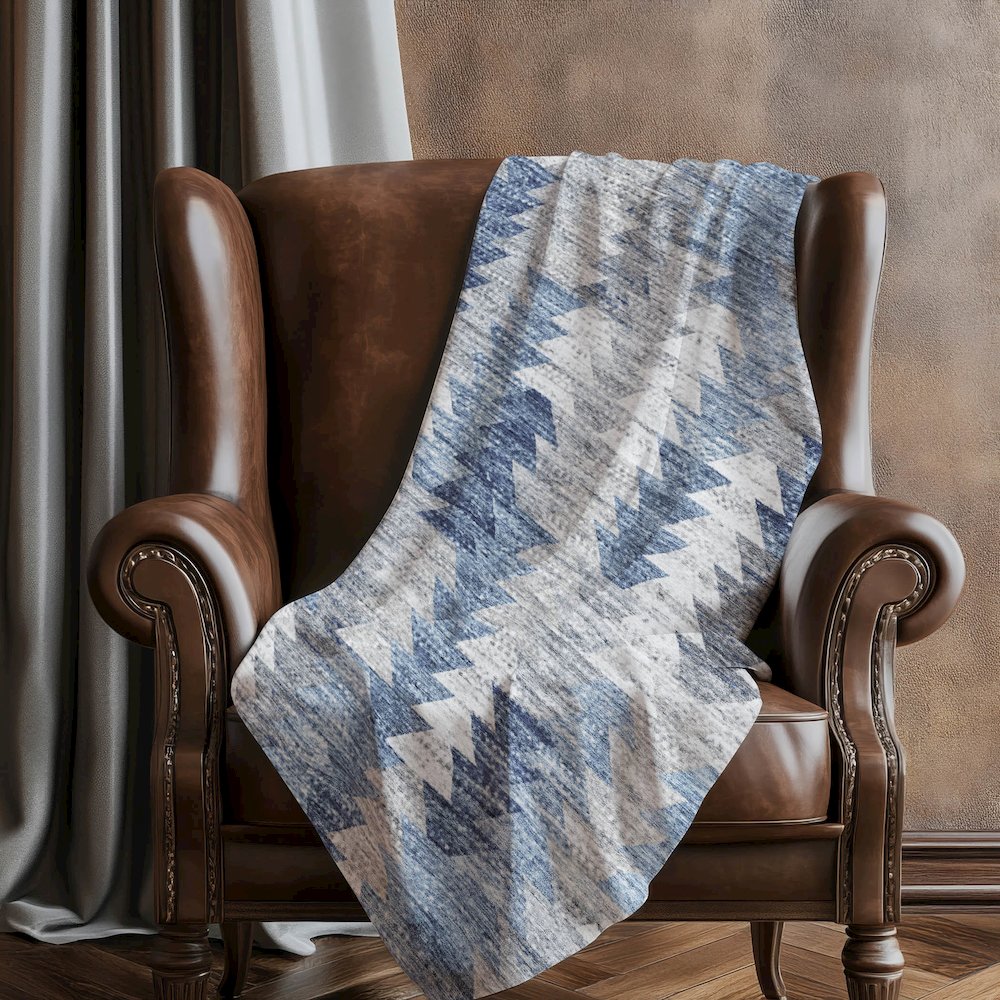 Premium Machine Washable ASB632 Blue 50" x 70" Sherpa Throw Blanket. Picture 5