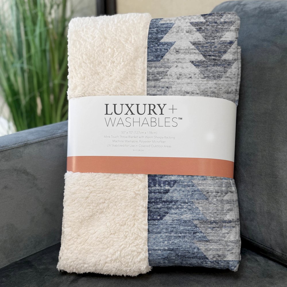Premium Machine Washable ASB632 Blue 50" x 70" Sherpa Throw Blanket. Picture 3