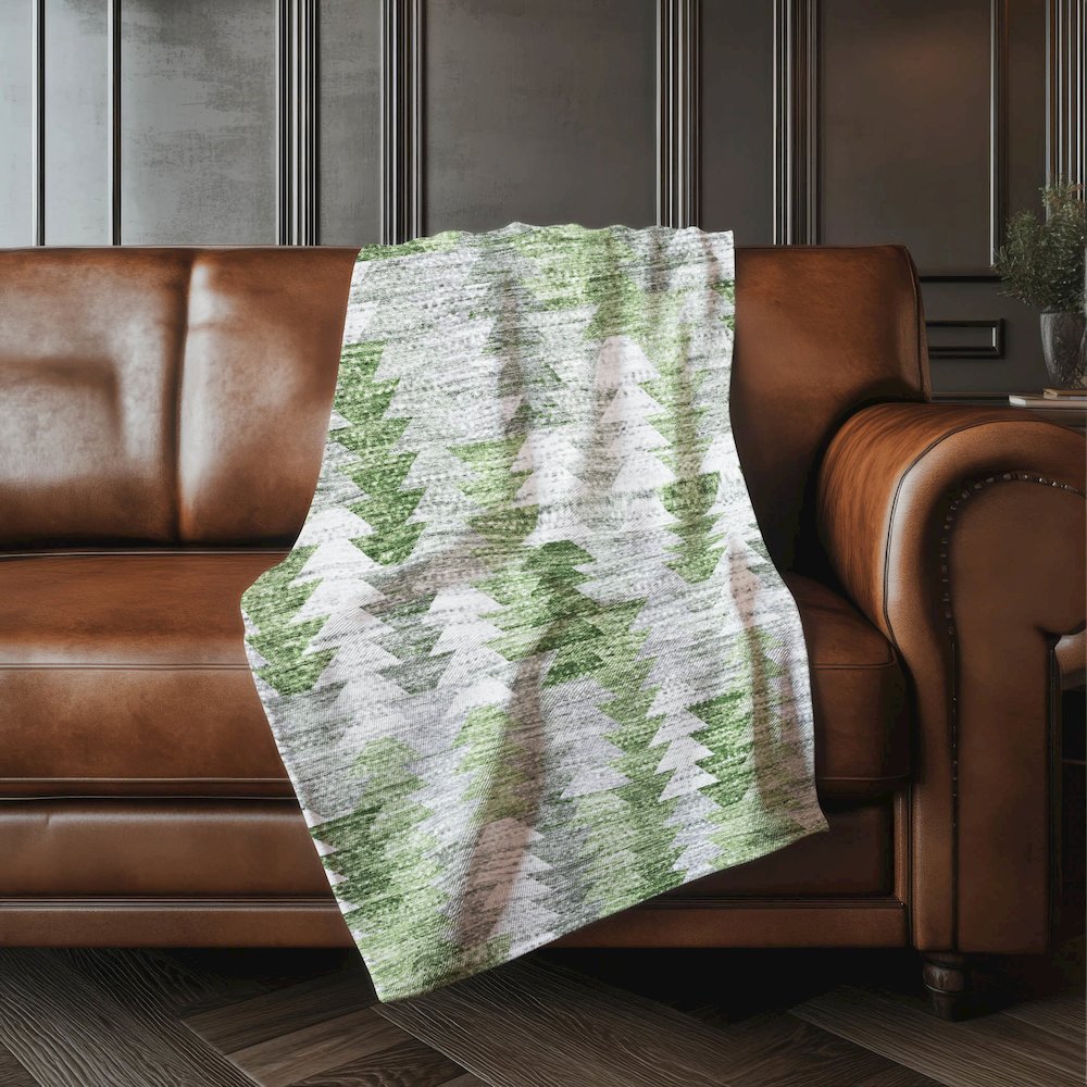 Premium Machine Washable ASB632 Green 50" x 70" Sherpa Throw Blanket. Picture 4