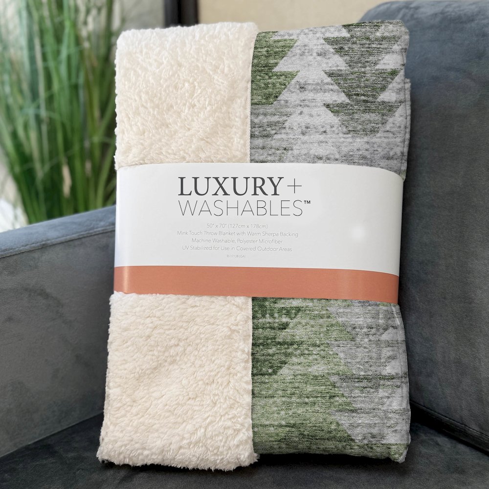 Premium Machine Washable ASB632 Green 50" x 70" Sherpa Throw Blanket. Picture 3