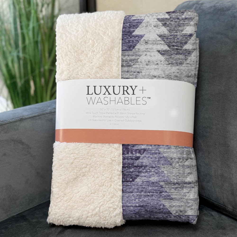 Premium Machine Washable ASB632 Purple 50" x 70" Sherpa Throw Blanket. Picture 3