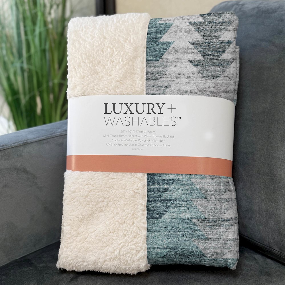 Premium Machine Washable ASB632 Teal 50" x 70" Sherpa Throw Blanket. Picture 3