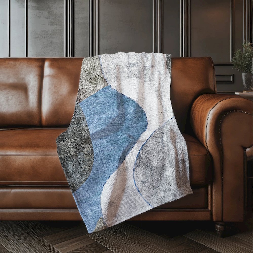 Premium Machine Washable ASB633 Blue 50" x 70" Sherpa Throw Blanket. Picture 4