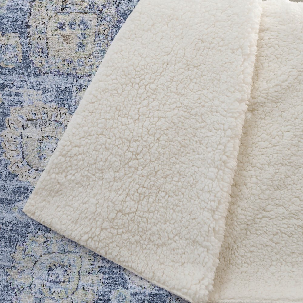 Premium Machine Washable ASB634 Blue 50" x 70" Sherpa Throw Blanket. Picture 2