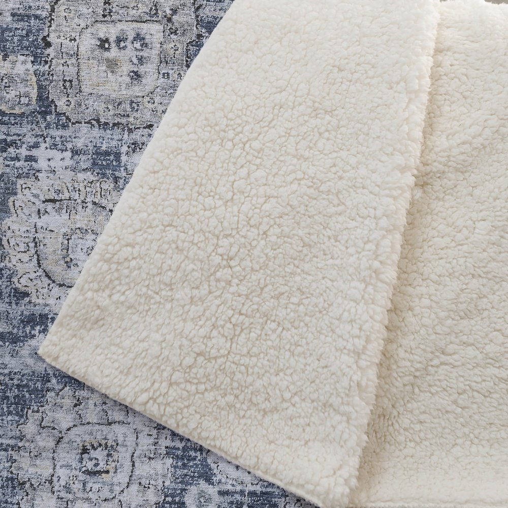 Premium Machine Washable ASB634 Navy 50" x 70" Sherpa Throw Blanket. Picture 2
