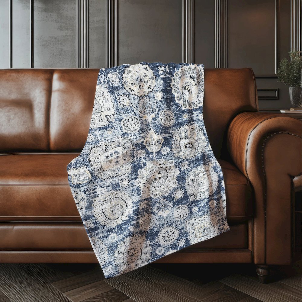 Premium Machine Washable ASB634 Navy 50" x 70" Sherpa Throw Blanket. Picture 4