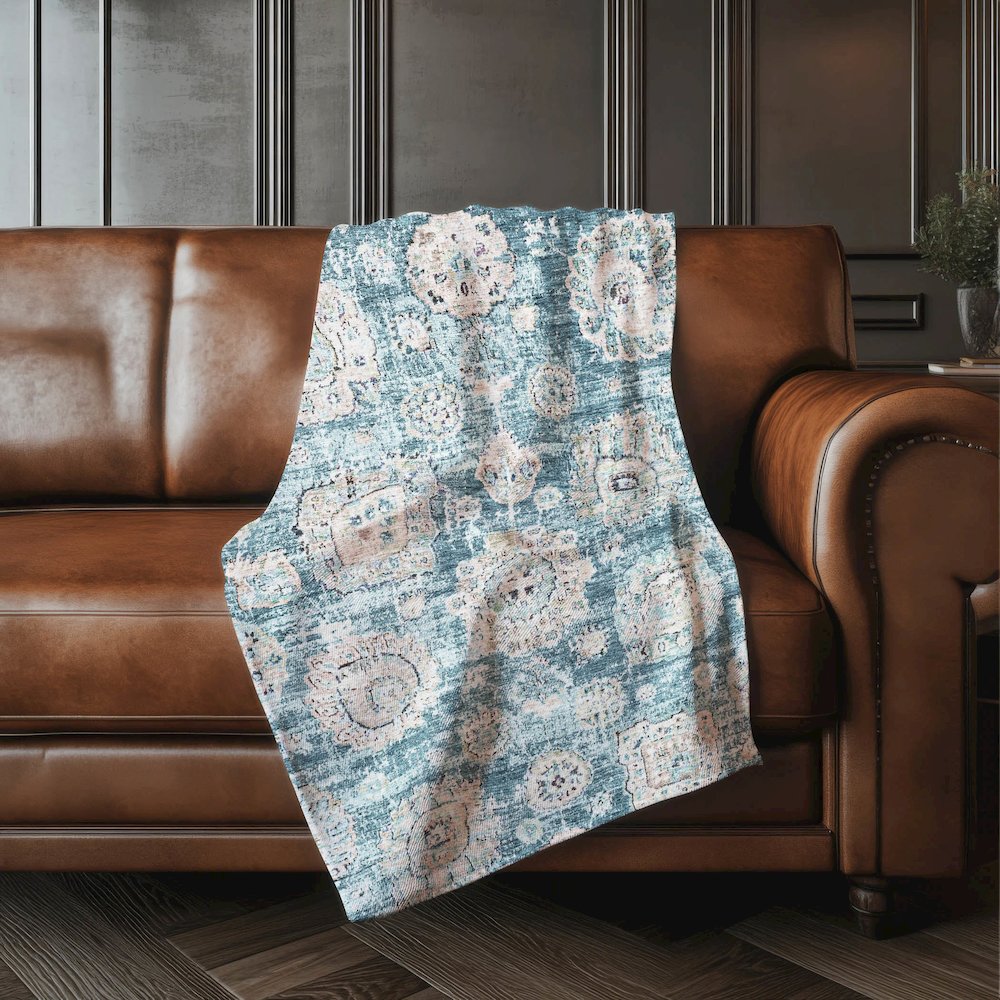 Premium Machine Washable ASB634 Teal 50" x 70" Sherpa Throw Blanket. Picture 4
