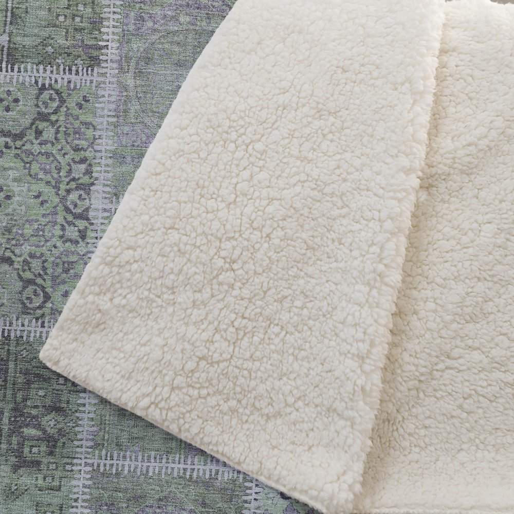 Premium Machine Washable ASB635 Green 50" x 70" Sherpa Throw Blanket. Picture 2