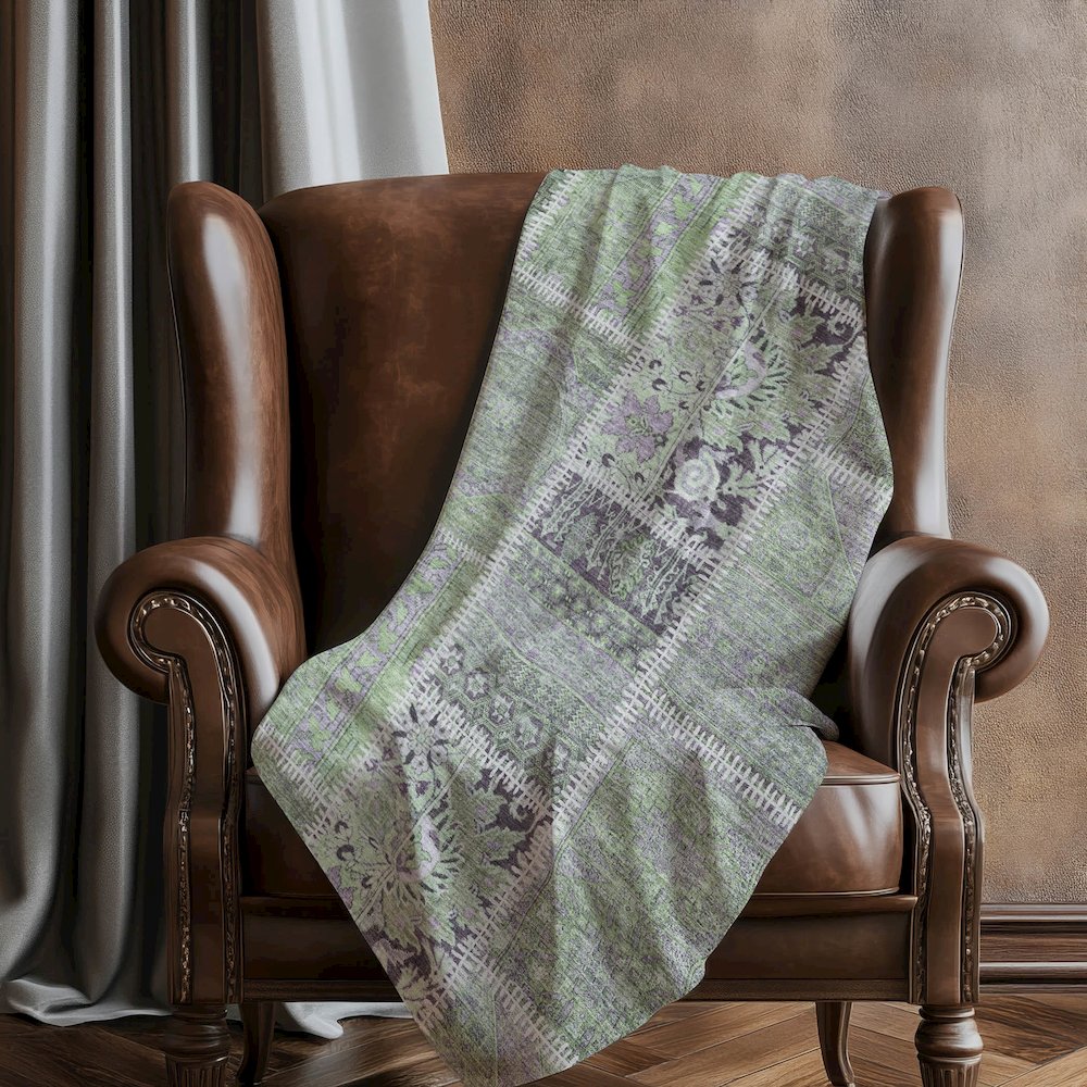 Premium Machine Washable ASB635 Green 50" x 70" Sherpa Throw Blanket. Picture 5
