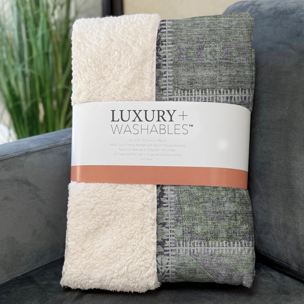 Premium Machine Washable ASB635 Green 50" x 70" Sherpa Throw Blanket. Picture 3