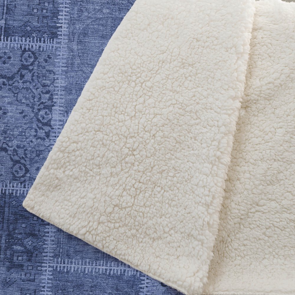 Premium Machine Washable ASB635 Navy 50" x 70" Sherpa Throw Blanket. Picture 2
