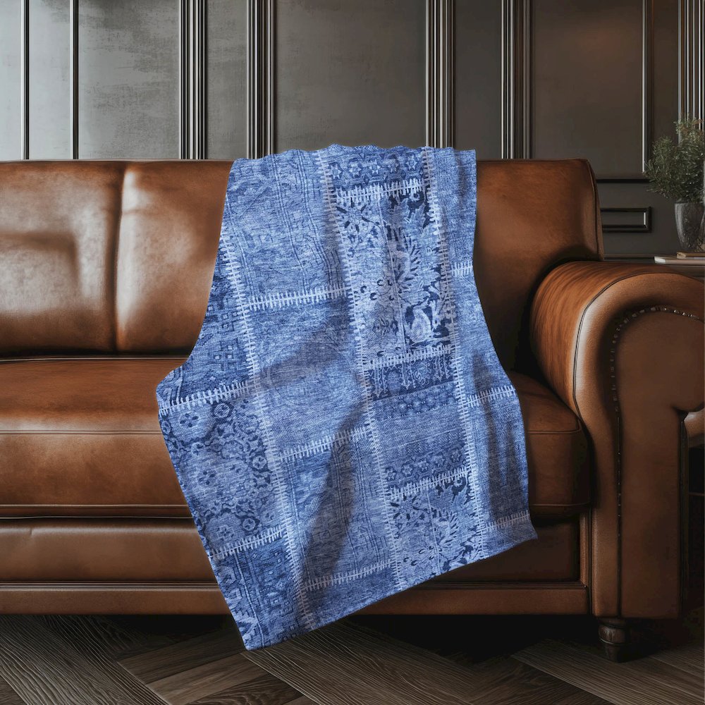 Premium Machine Washable ASB635 Navy 50" x 70" Sherpa Throw Blanket. Picture 4