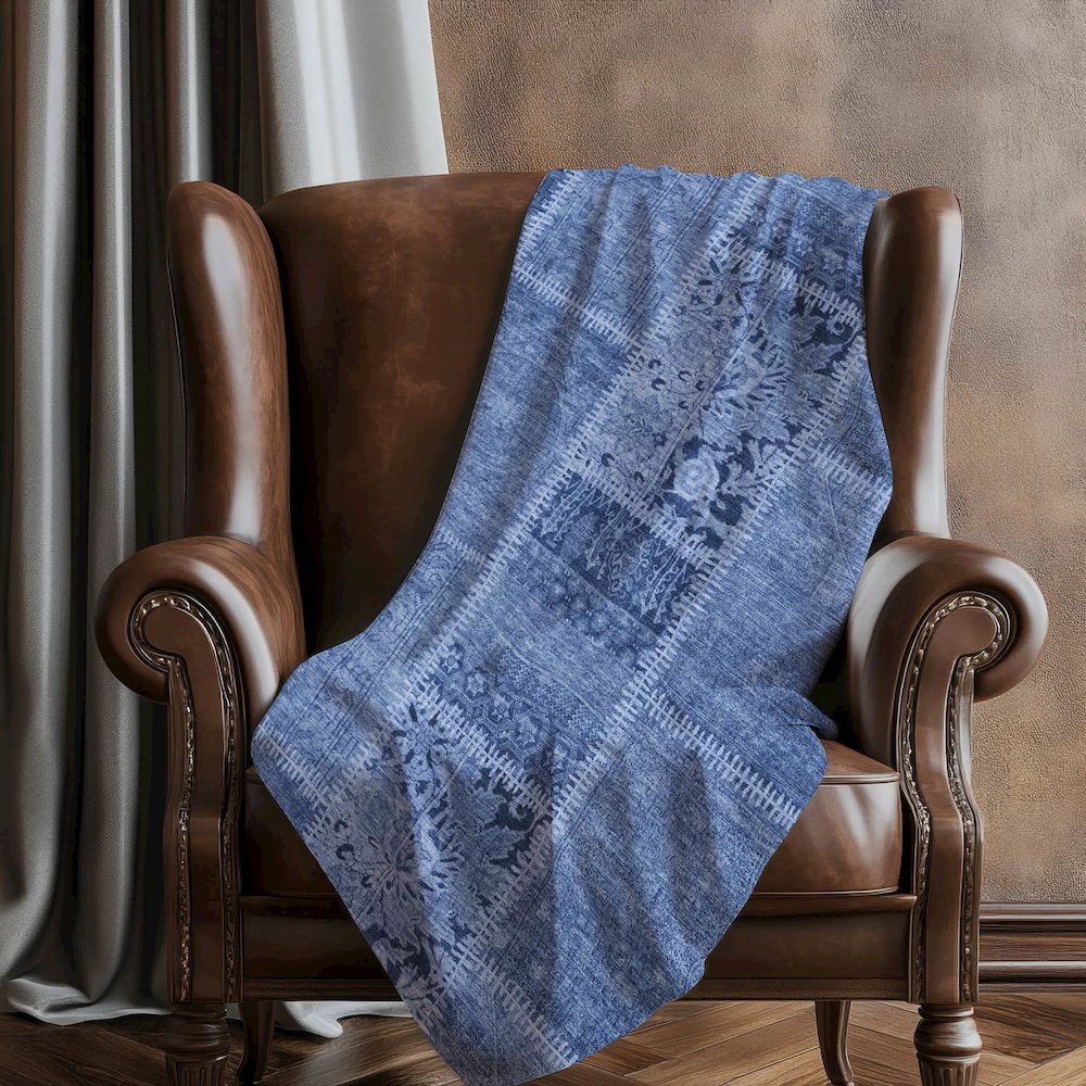 Premium Machine Washable ASB635 Navy 50" x 70" Sherpa Throw Blanket. Picture 5