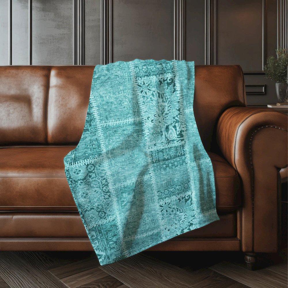 Premium Machine Washable ASB635 Turquoise 50" x 70" Sherpa Throw Blanket. Picture 4