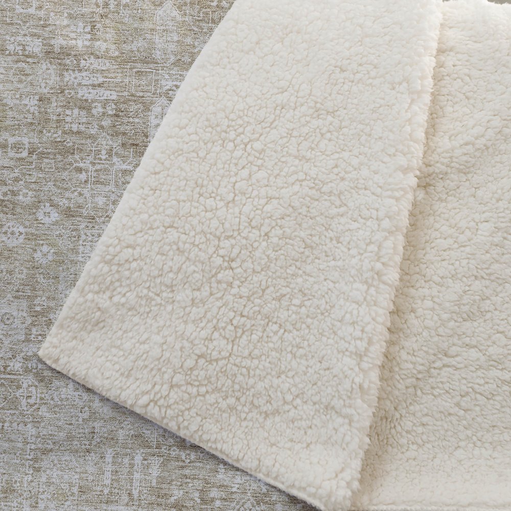 Premium Machine Washable ASB637 Beige 50" x 70" Sherpa Throw Blanket. Picture 2