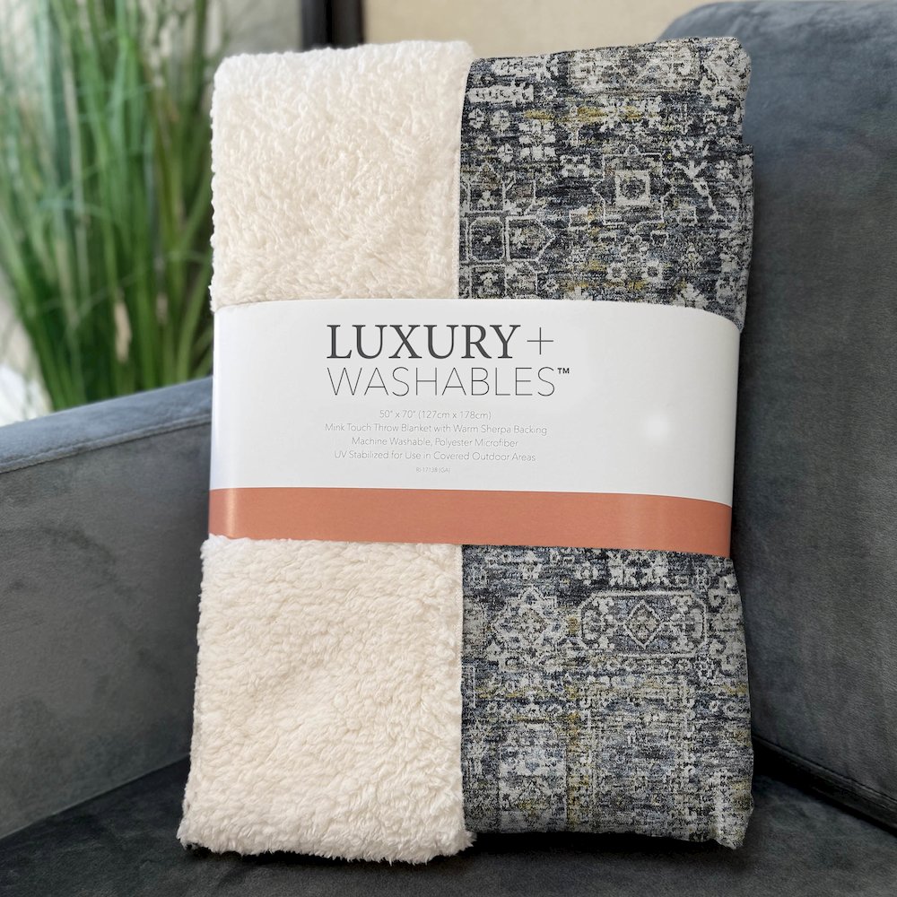 Premium Machine Washable ASB637 Charcoal 50" x 70" Sherpa Throw Blanket. Picture 3