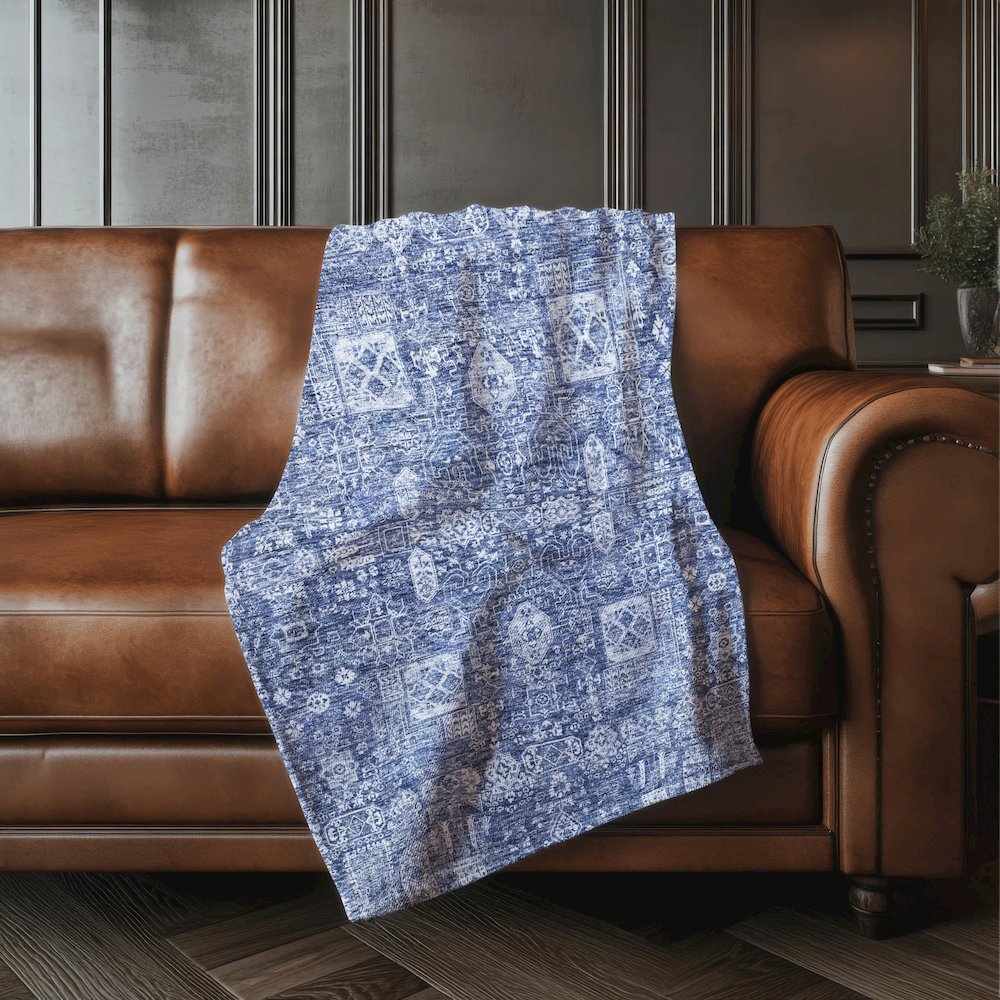 Premium Machine Washable ASB637 Navy 50" x 70" Sherpa Throw Blanket. Picture 4