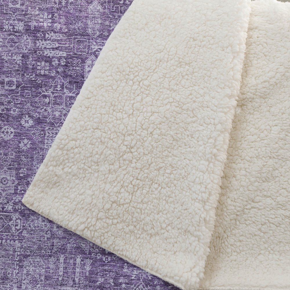 Premium Machine Washable ASB637 Purple 50" x 70" Sherpa Throw Blanket. Picture 2