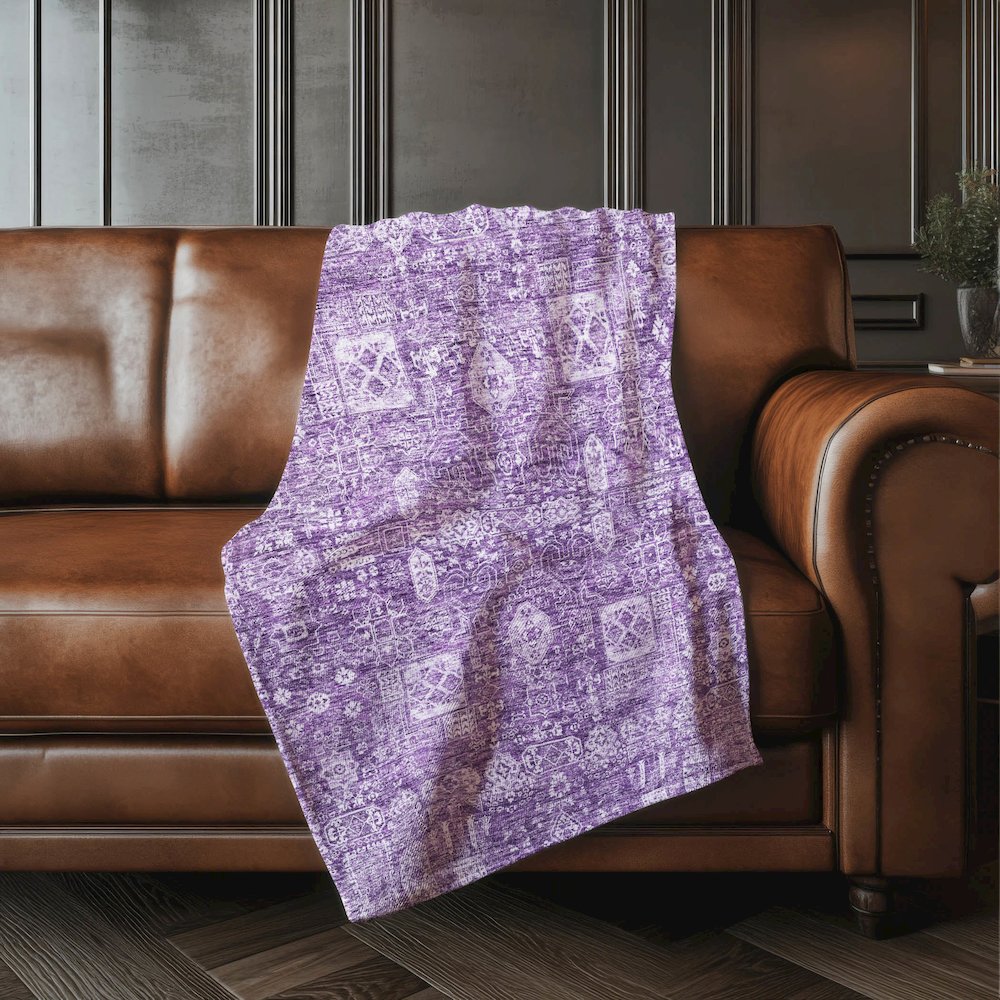 Premium Machine Washable ASB637 Purple 50" x 70" Sherpa Throw Blanket. Picture 4