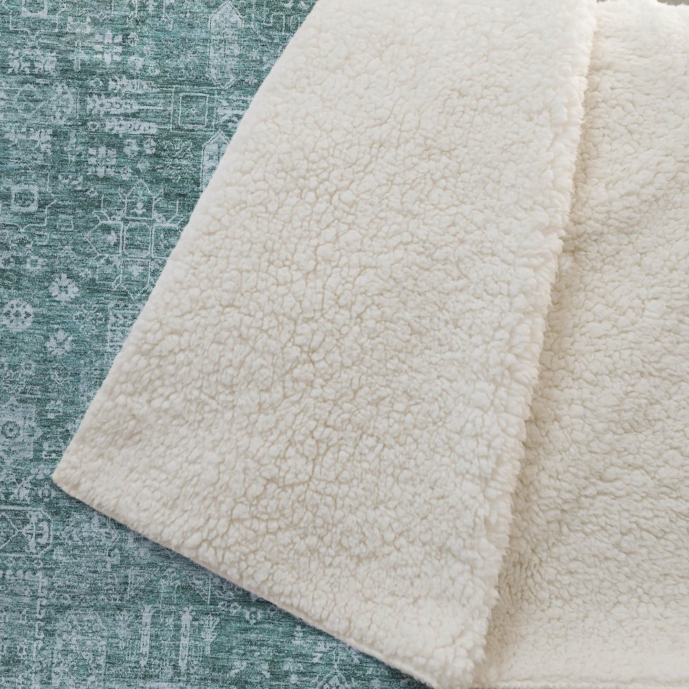 Premium Machine Washable ASB637 Teal 50" x 70" Sherpa Throw Blanket. Picture 2