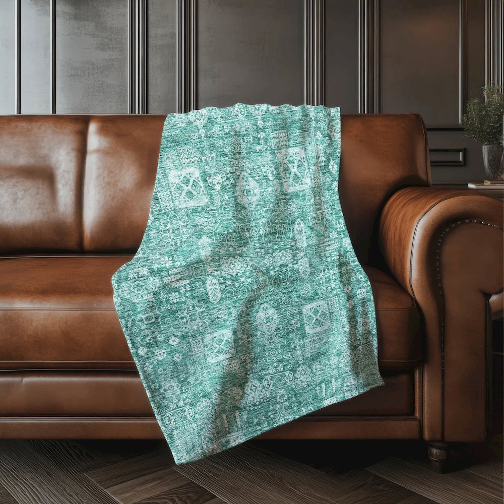 Premium Machine Washable ASB637 Teal 50" x 70" Sherpa Throw Blanket. Picture 4