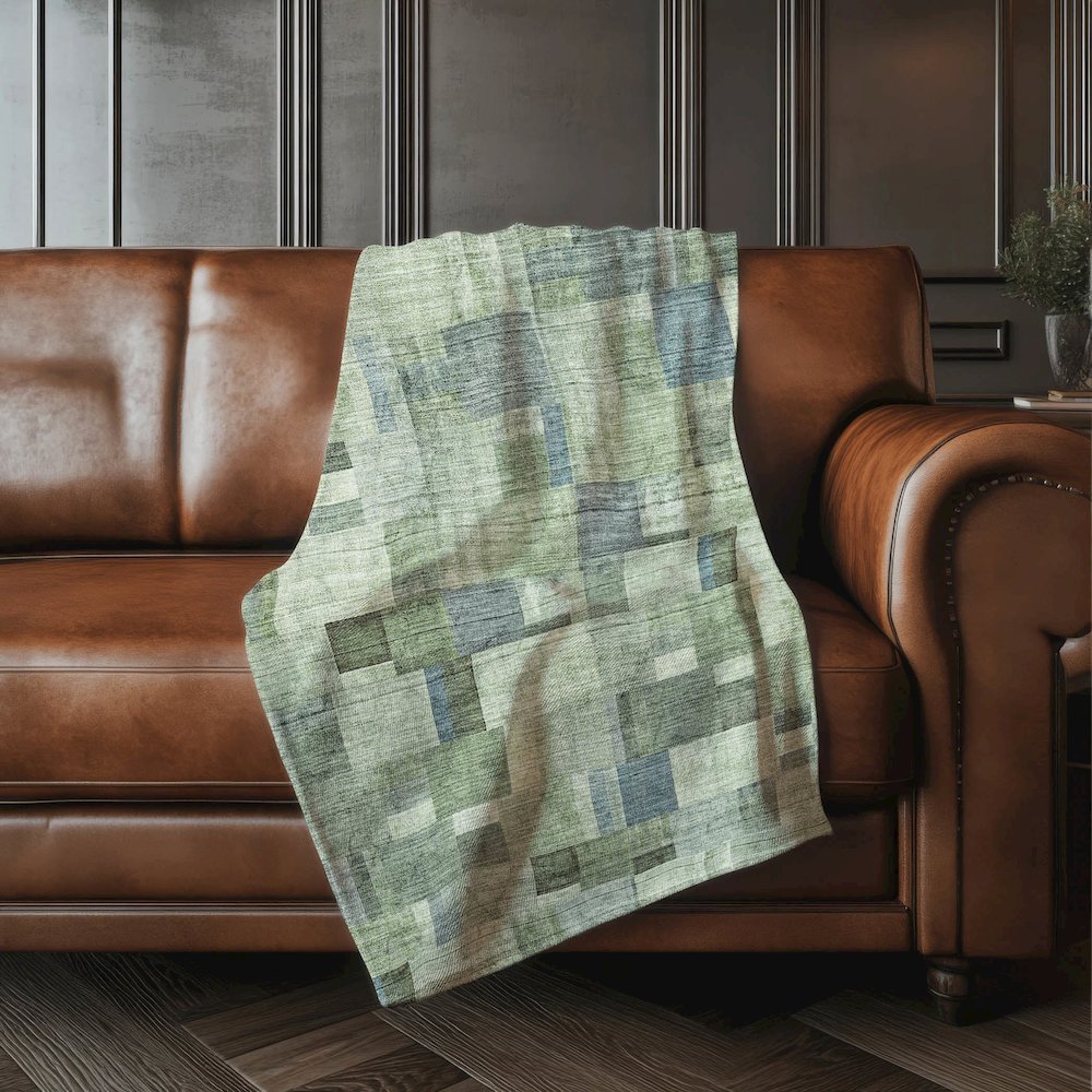 Premium Machine Washable ASB639 Green 50" x 70" Sherpa Throw Blanket. Picture 4
