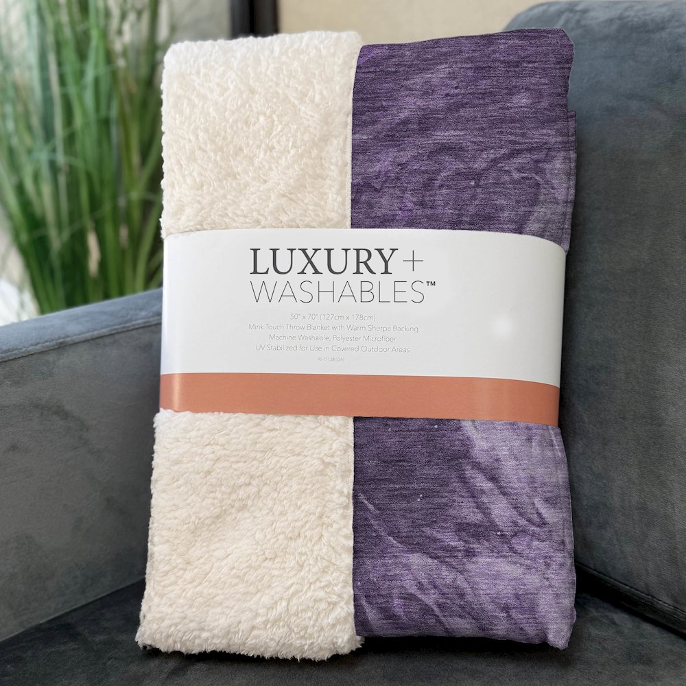 Premium Machine Washable ASB641 Purple 50" x 70" Sherpa Throw Blanket. Picture 3