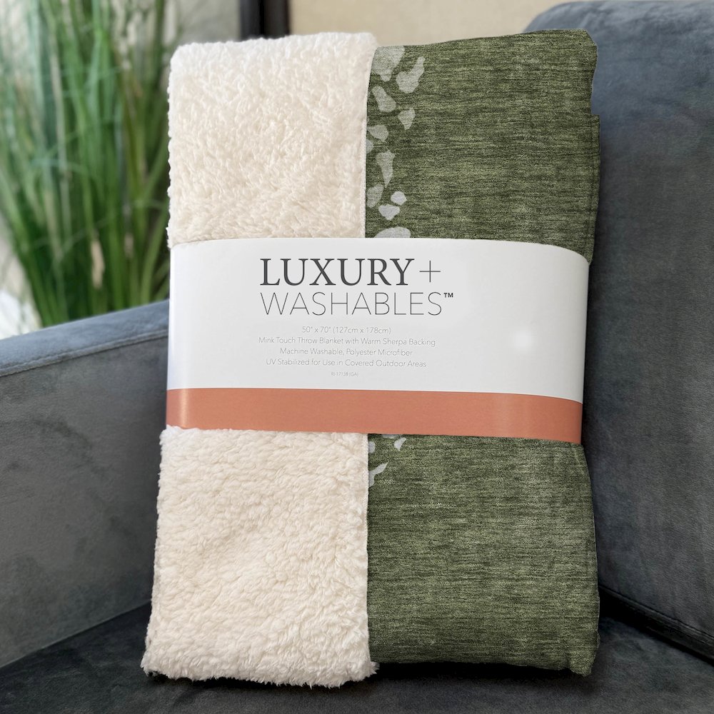 Premium Machine Washable ASB643 Olive 50" x 70" Sherpa Throw Blanket. Picture 3