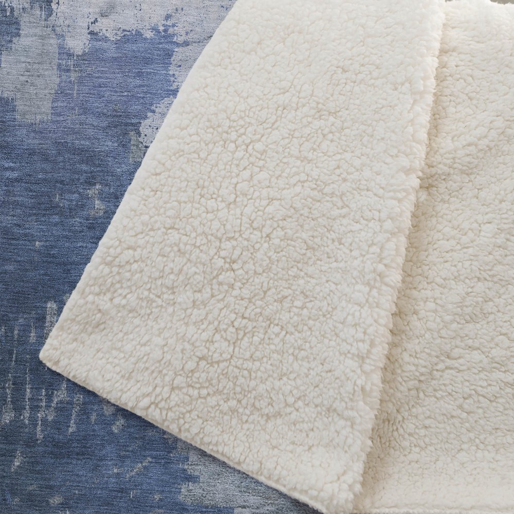Premium Machine Washable ASB645 Blue 50" x 70" Sherpa Throw Blanket. Picture 2