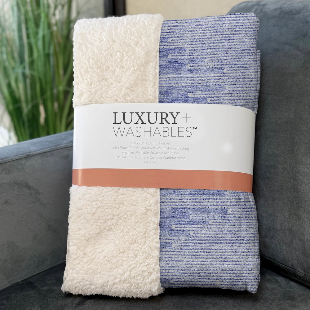Premium Machine Washable ASB647 Denim 50" x 70" Sherpa Throw Blanket. Picture 3