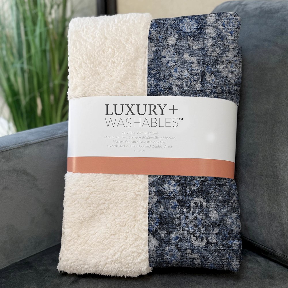 Premium Machine Washable ASB651 Blue 50" x 70" Sherpa Throw Blanket. Picture 3
