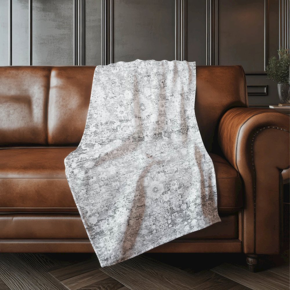 Premium Machine Washable ASB651 Silver 50" x 70" Sherpa Throw Blanket. Picture 4